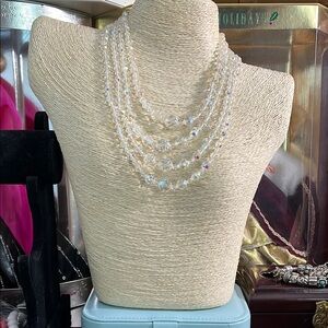 Elegant vintage AB Crystal Beaded 4 strands Necklace 18”